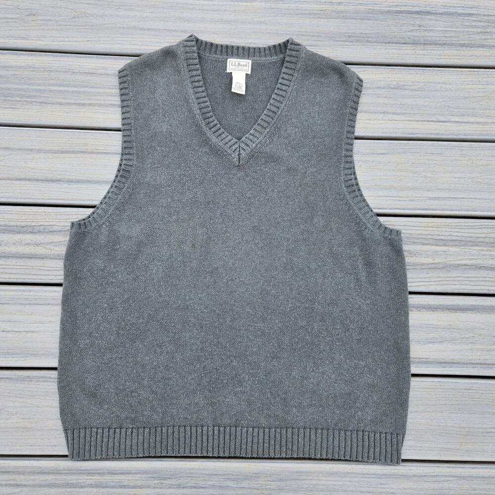 LL Bean Sweater Vest Mens XL Forest Green V Neck 100% Cotton Casual 0FW80
